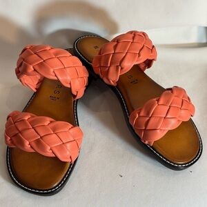 ATELIERS Sz 38 Braided Coral Slides Slip On 2 Strap Sandals Memory Foam